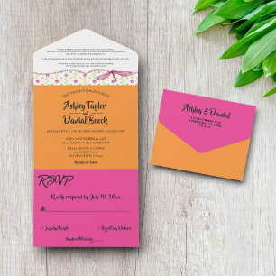 Elegant Chic Whimsical Script Boho Floral Wedding All In One Invitation