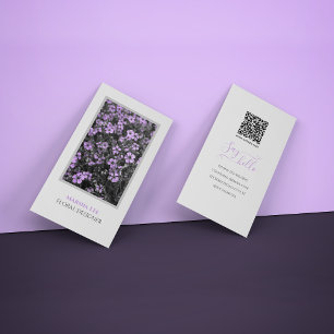 Elegant Chic White and Purple Photo Botanical Business Card