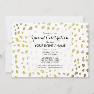 Elegant chic white faux gold polka dots pattern invitation