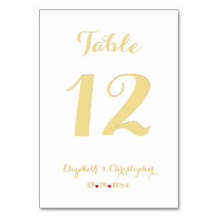 Elegant Chic White Faux Gold Wedding Bridal Shower Table Number
