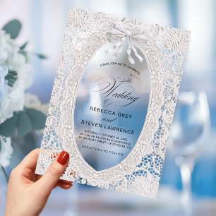 Elegant Chic White Faux Lace Calligraphy Wedding Acrylic Invitations
