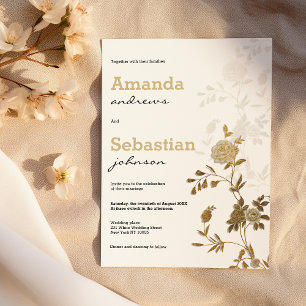 Elegant chic white gold glitter floral wedding invitation