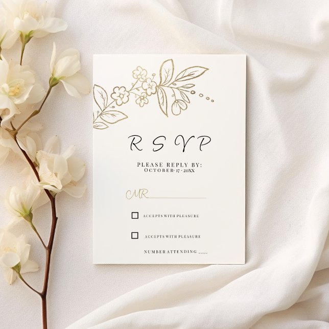 Elegant chic white gold simple floral RSVP Invitation (Elegant chic white gold simple floral RSVP )