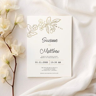 Elegant chic white gold simple floral Wedding Invitation