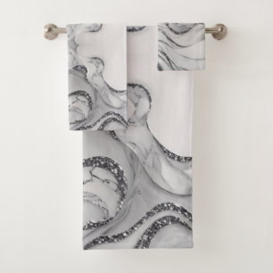 Elegant chic white gray silver marble Patterns Bath Towel Set