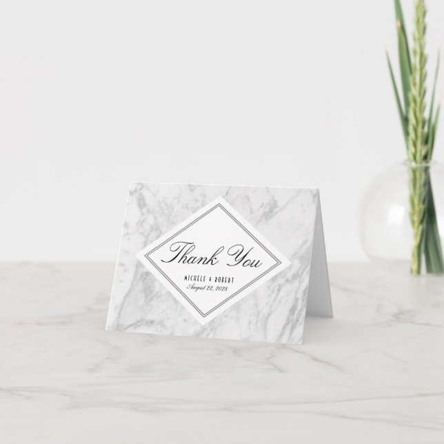 Elegant Chic White Grey Marble Thank You Note Card (Front)