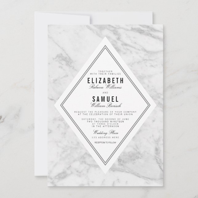 Elegant Chic White Grey Marble Wedding Invitation (Front)