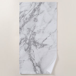 Elegant chic white grey silver glitter marble beach towel