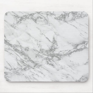 Elegant chic white grey silver glitter marble mouse pad