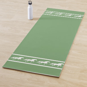 Elegant, Chic White Horses on Laurel Green Yoga Mat