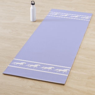 Elegant, Chic White Horses on Light Blue Yoga Mat