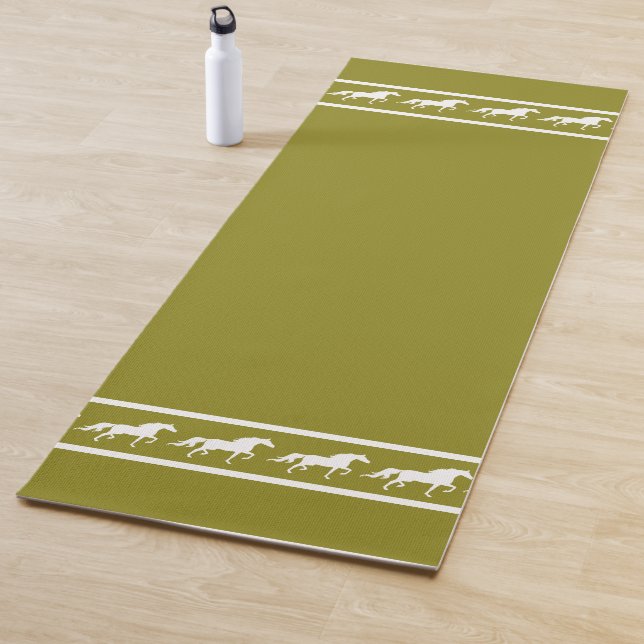 Elegant, Chic White Horses on Lucky Beige Yoga Mat (In Situ)