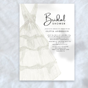 Elegant Chic White Wedding Dress Bridal Shower Invitation
