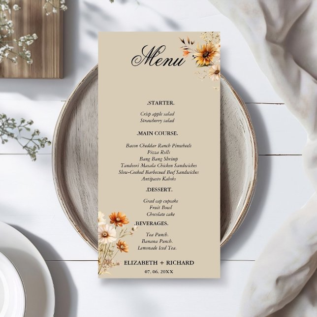 Elegant & Chic  Wildflower Bohemian Fall Wedding  Menu (Creator Uploaded)