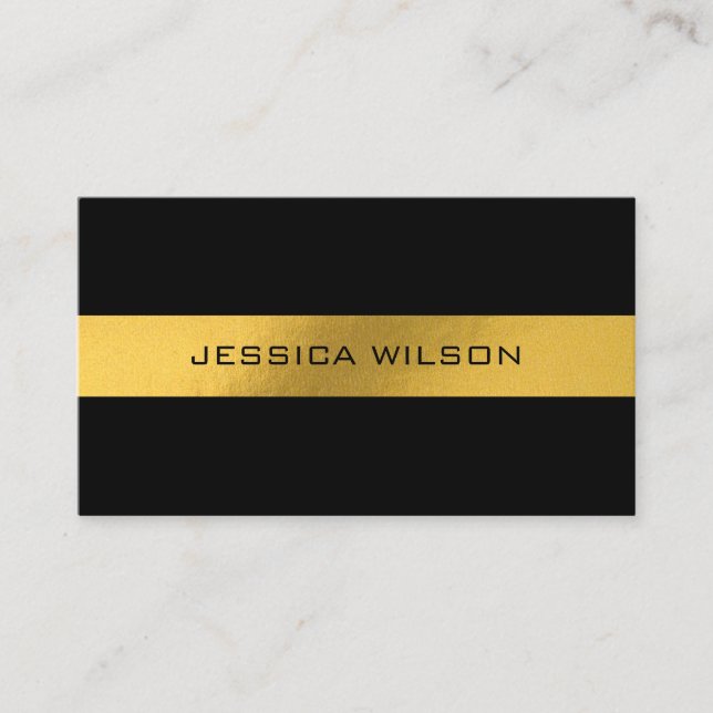 Elegant chic with gold frame black business card (Front)