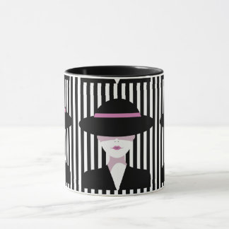 "Elegant Chic Woman with Hat: Stylish Mug