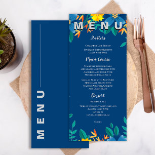 Elegant Chic Yellow and Blue Floral Wedding Party Menu