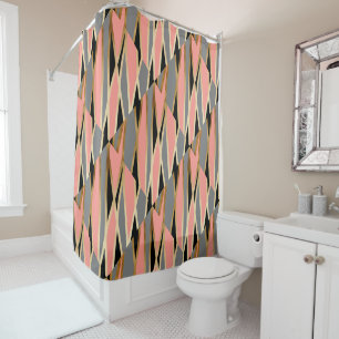 elegant chick abstract gold black grey coral pink shower curtain