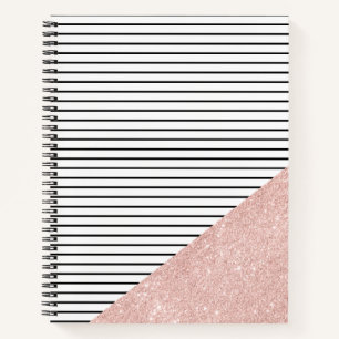 Elegant chick black stripes and rose gold glitter notebook