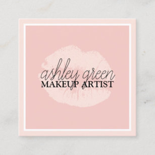 Elegant chick blush pink lips frame makeup artist  square business card