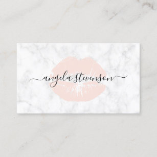 Elegant chick blush pink lips marble makeup artist business card