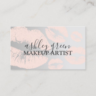 Elegant chick blush pink silver lips makeup artist business card