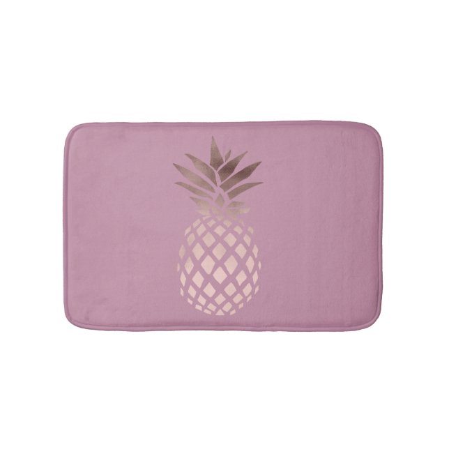 elegant chick clear rose gold tropical pineapple bath mat (Front)
