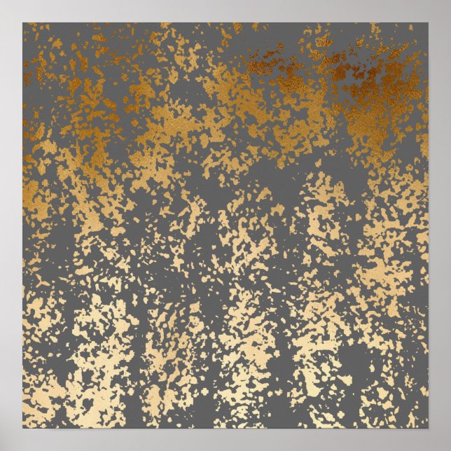 elegant chick faux gold and grey brushstrokes poster (Front)