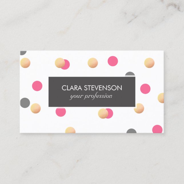 elegant chick faux gold grey pink confetti dots business card (Front)