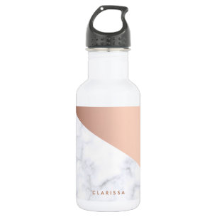 Elegant chick geometric white marble rose gold 532 ml water bottle