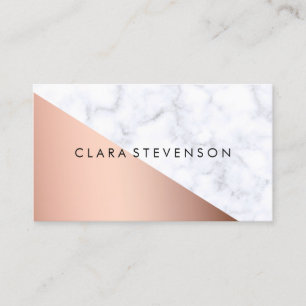 Elegant chick geometric white marble rose gold business card