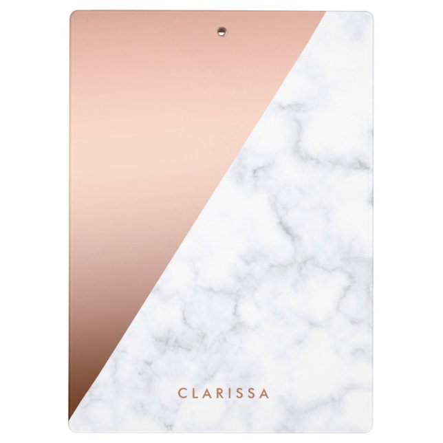 Elegant chick geometric white marble rose gold clipboard (Back)