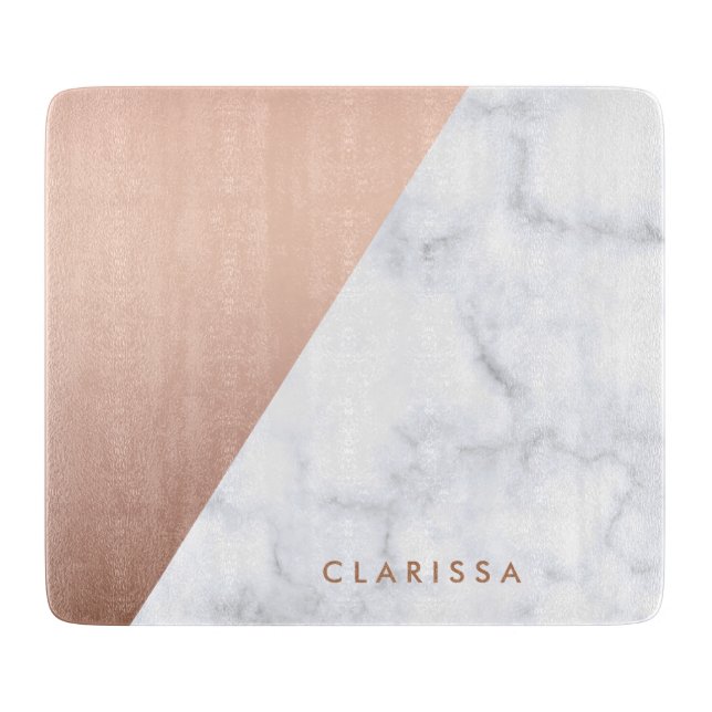 elegant chick geometric white marble rose gold cutting board (Front)