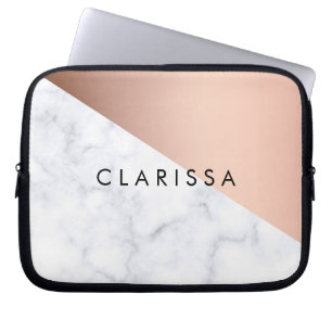 Elegant chick geometric white marble rose gold laptop sleeve