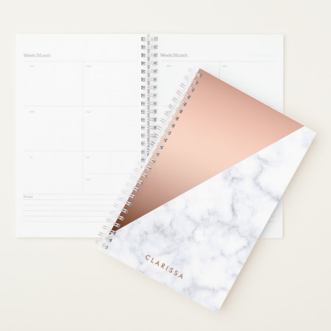 elegant chick geometric white marble rose gold planner (Display)