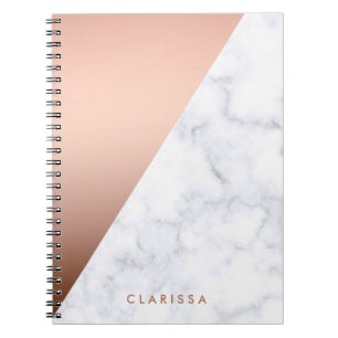 Elegant chick geometric white marble rose gold spiral notebook