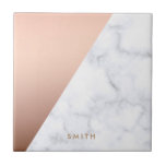 Elegant chick geometric white marble rose gold tile<br><div class="desc">Stylish and modern geometric design featuring faux white marble and faux rose gold.</div>