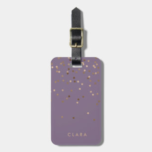 elegant chick glam rose gold confetti dots violet luggage tag