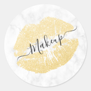 Elegant chick gold glitter lips white marble classic round sticker