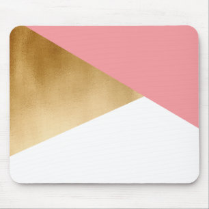 elegant chick modern faux gold pink geometric mouse pad
