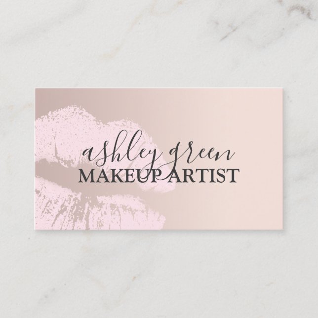 Elegant chick pink rose gold lips makeup artist  business card (Front)