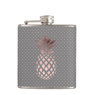 elegant chick rose gold pineapple polka dots hip flask