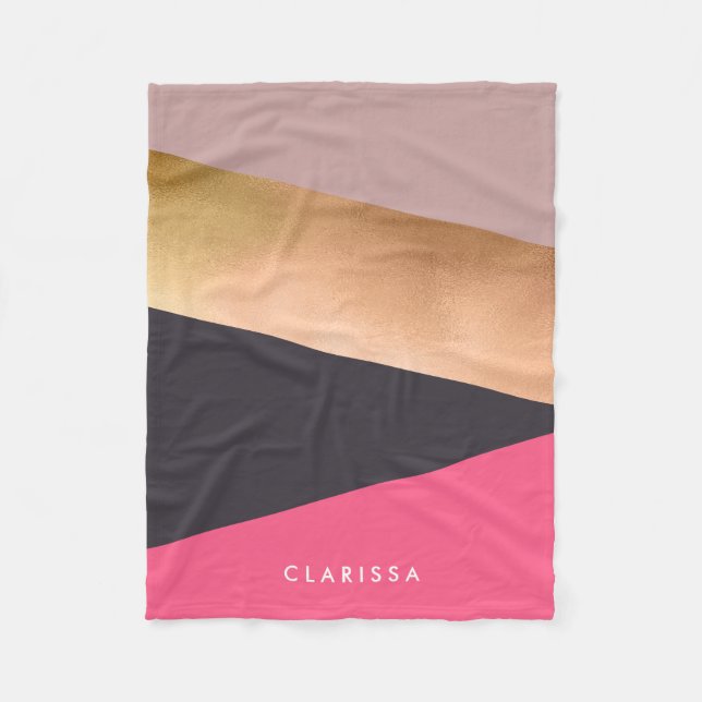elegant chick rose gold pink grey colour block fleece blanket (Front)