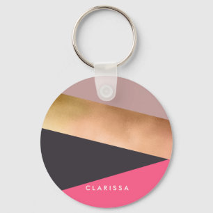 elegant chick rose gold pink grey colour block key ring