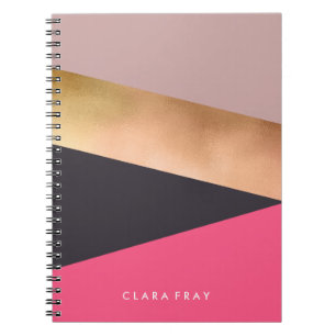 elegant chick rose gold pink grey colour block spiral notebook
