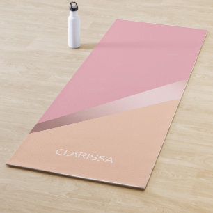 Elegant chick rose gold pink & orange geometric yoga mat