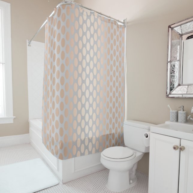 Elegant Chick Rose Gold Polka Dots Pattern Grey Shower Curtain (In Situ)