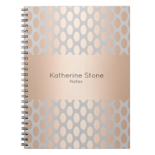 Elegant Chick Rose Gold Polka Dots Pattern Grey Spiral Notebook