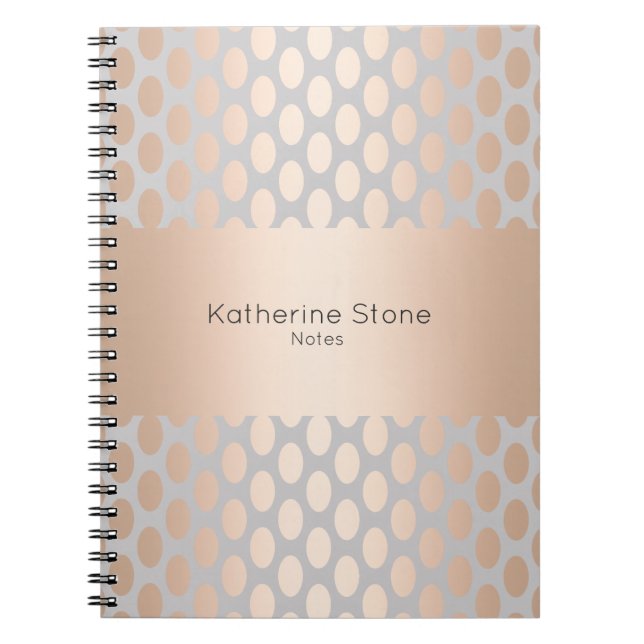 Elegant Chick Rose Gold Polka Dots Pattern Grey Spiral Notebook (Front)