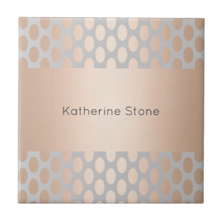 Elegant Chick Rose Gold Polka Dots Pattern Grey Tile
